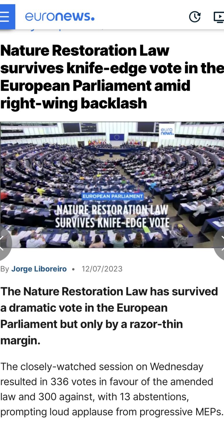 Nature Restoration Law survives knife-edge vote in the European Parliament amid right-wing backlash