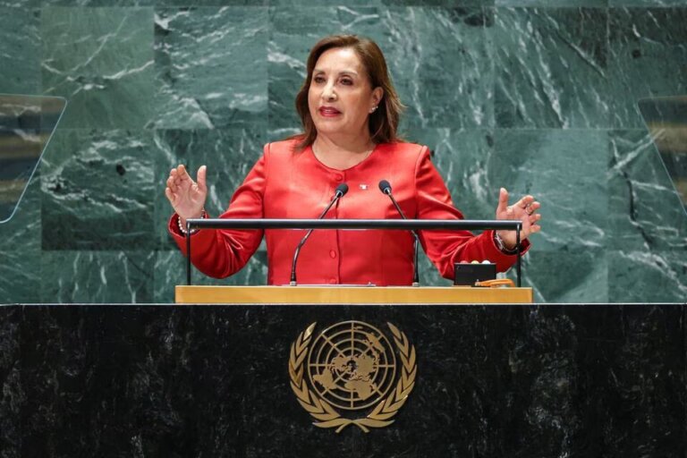 Peru's president Dina Boluarte addresses the 78th Session of the U.N. General Assembly in New York City, U.S., September 19, 2023. REUTERS/Eduardo Munoz Acquire Licensing Rights